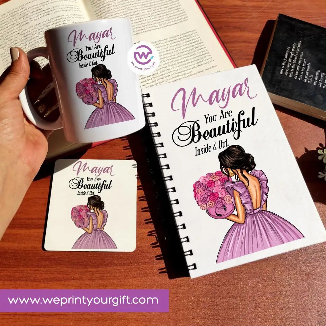 3-Piece Motivational Gift Set | Mug, Wooden Coaster & Hard Cover Notebook - WE PRINT