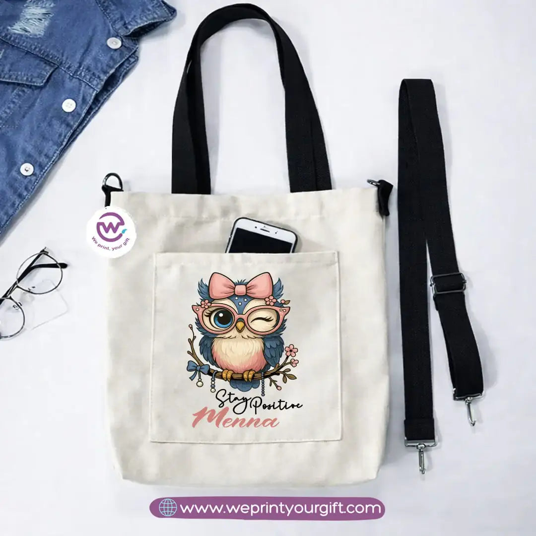 Canvas Tote Bag with Adjustable Shoulder Straps – 35 × 35 cm | Cute Owl Design - WE PRINT