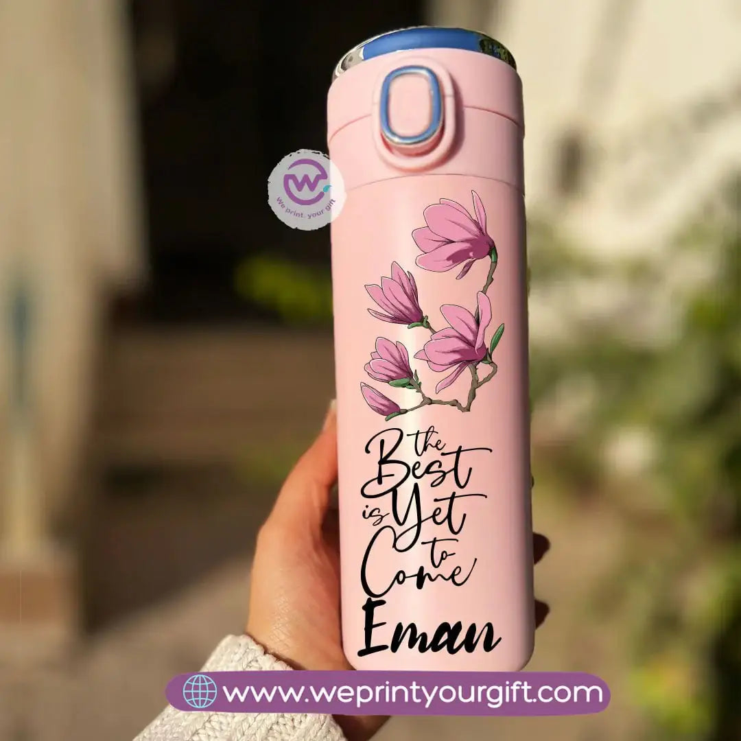 Stainless Steel Thermal Mug with Digital Temperature Display – 420ml | Floral Motivational Design - WE PRINT