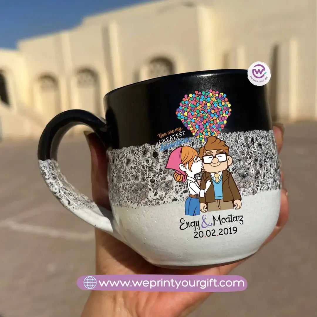 Black & White Handmade Pottery Mug – 350 ml | Valentine Up Cartoon Theme - WE PRINT
