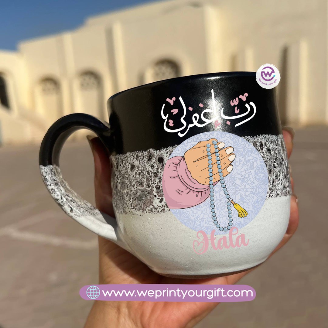 Black & White Handmade Pottery Mug – 350 ml | Ramadan Designs