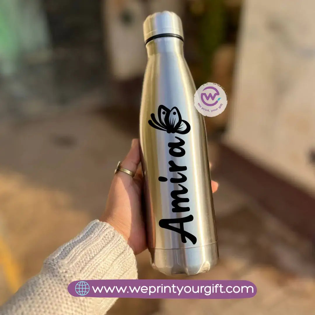 Personalized Silver Thermal Bottle with Arabic Name Typography – 500 ml - WE PRINT