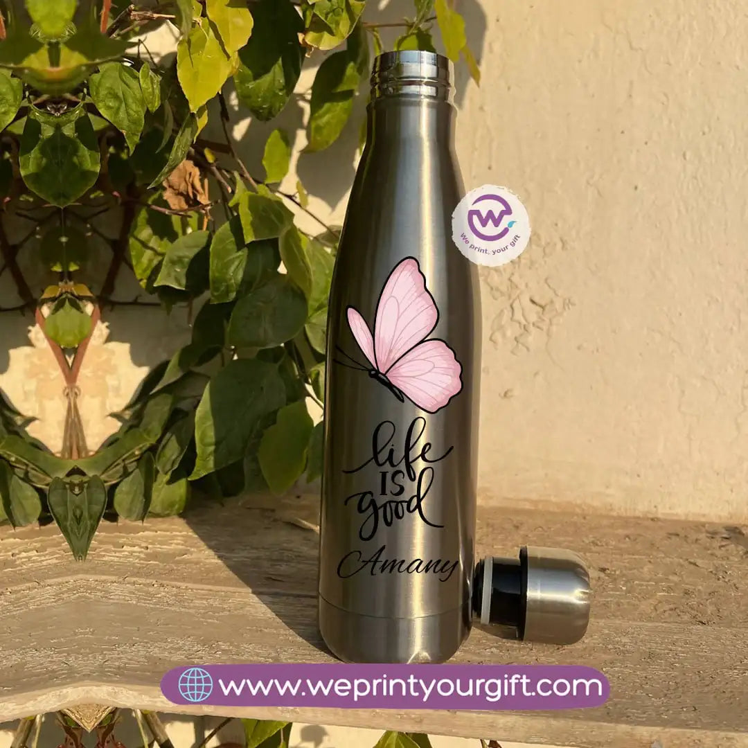 Silver Thermal Bottle with Motivational Digital Art – 500 ml - WE PRINT