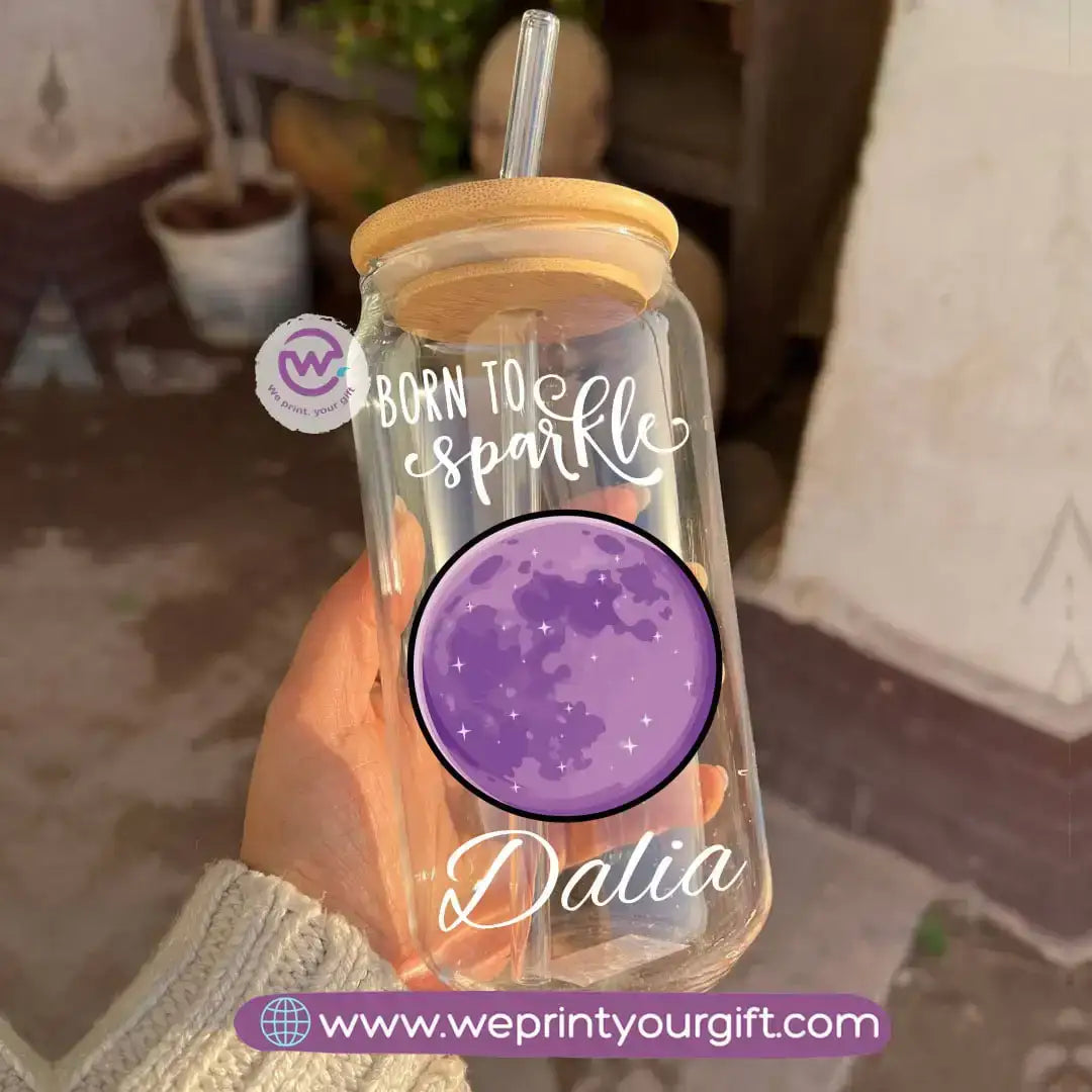 Round Glass Mug with Bamboo Lid & Glass Straw | Digital Art Design – 400 ml - WE PRINT