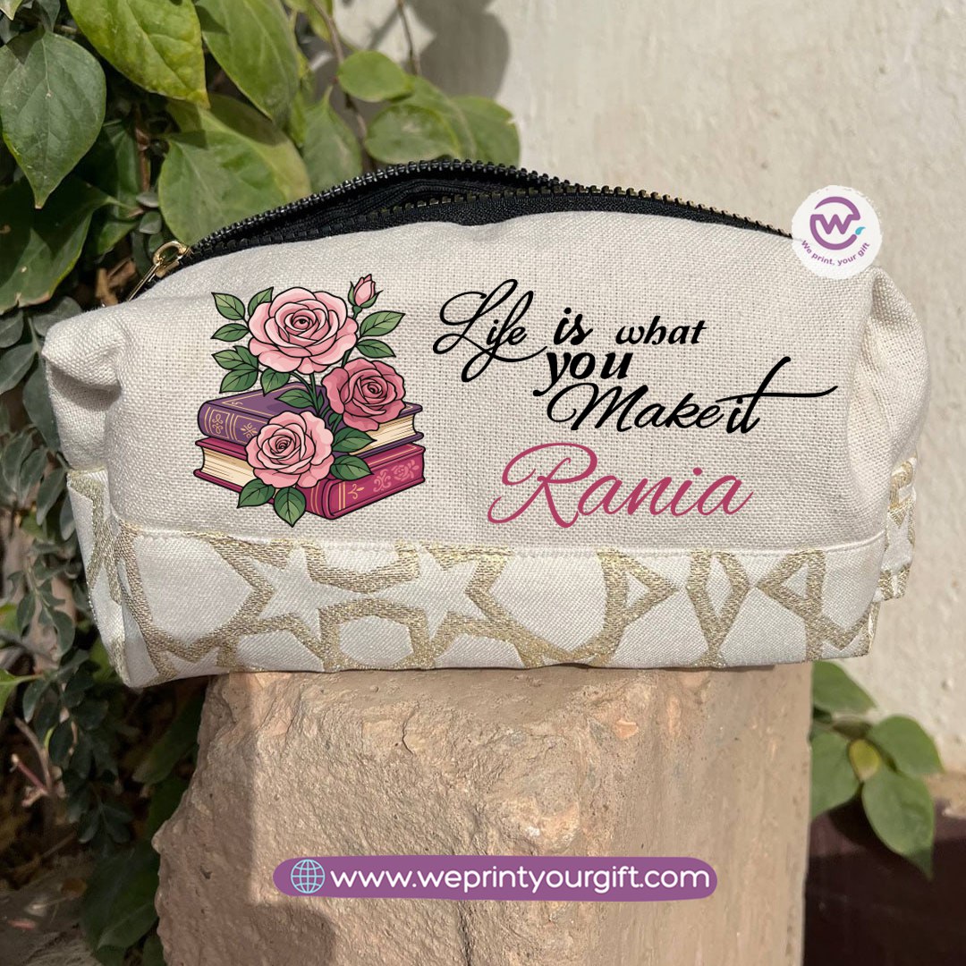 Islamic Pattern Digital Art Boxy Pouch – Cotton Makeup & Pencil Case