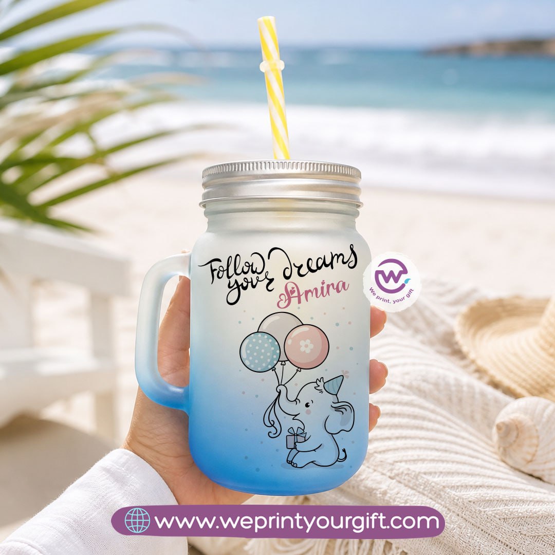 Cute Elephant Glass Mug with Lid & Straw – 400ml