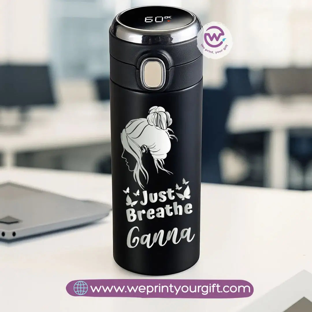 Stainless Steel Thermal Mug with Digital Temperature Display – 420ml | Motivational One Line Art (English Quotes) - WE PRINT