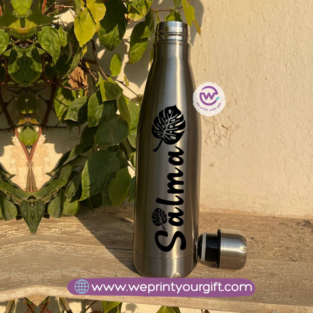 Personalized Silver Thermal Bottle with Arabic Name Typography – 500 ml