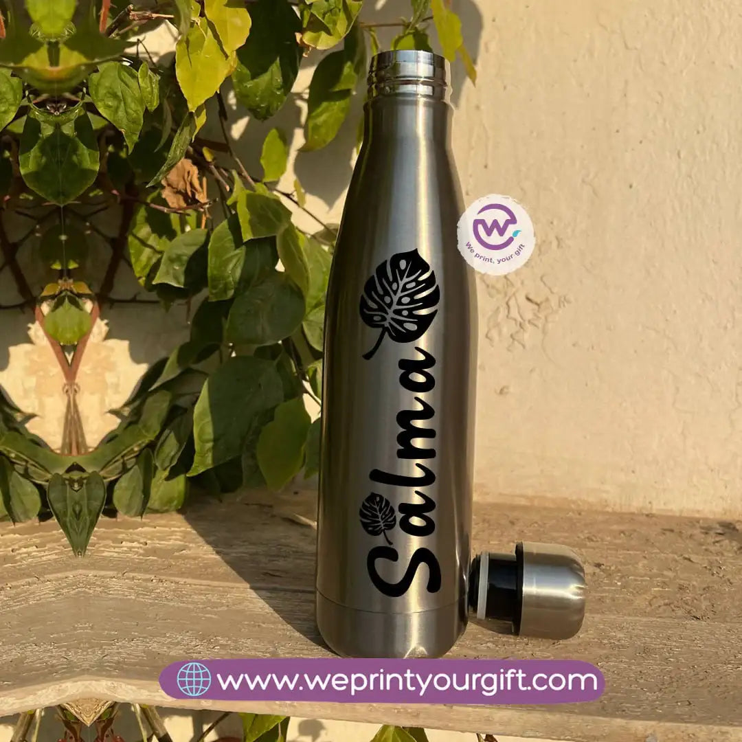 Personalized Silver Thermal Bottle with Arabic Name Typography – 500 ml - WE PRINT