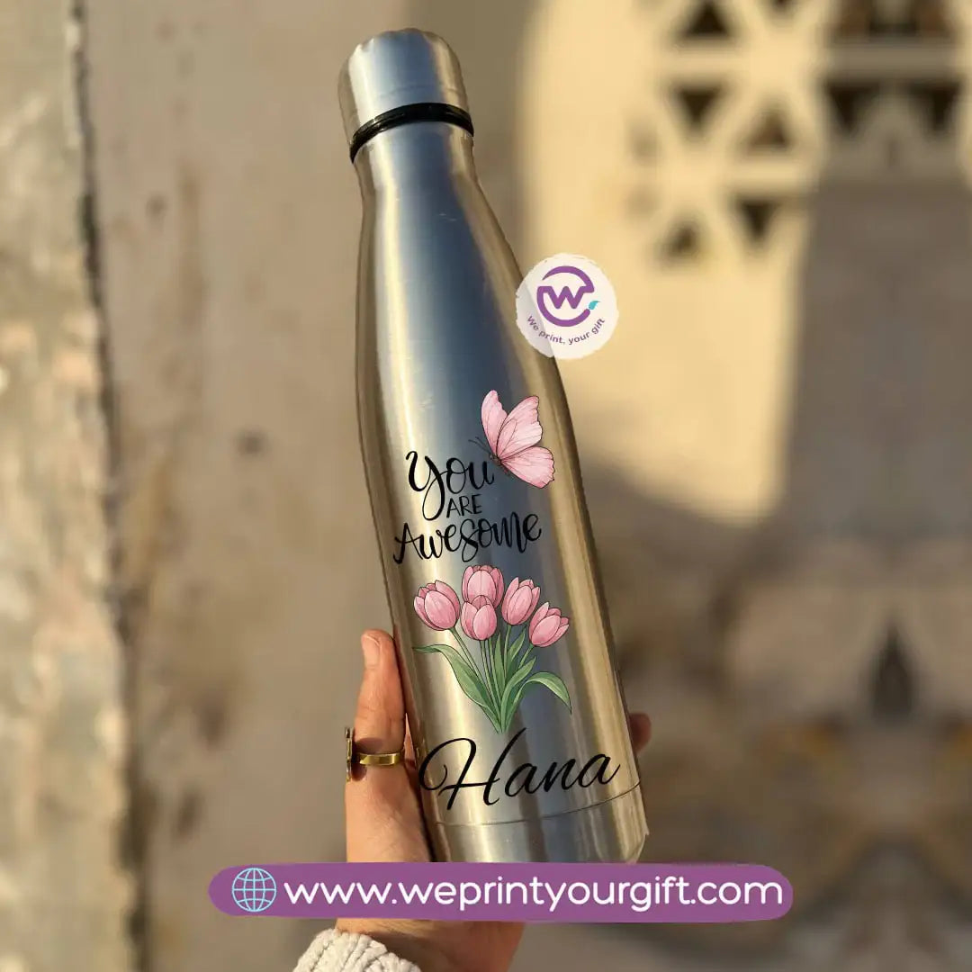 Silver Thermal Bottle with Motivational Digital Art – 500 ml - WE PRINT