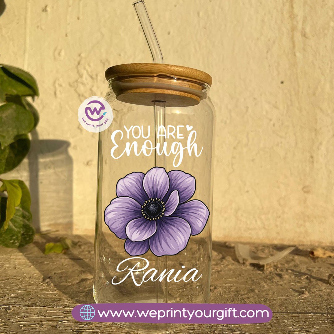 Round Glass Mug with Bamboo Lid & Glass Straw | Digital Art Design – 400 ml