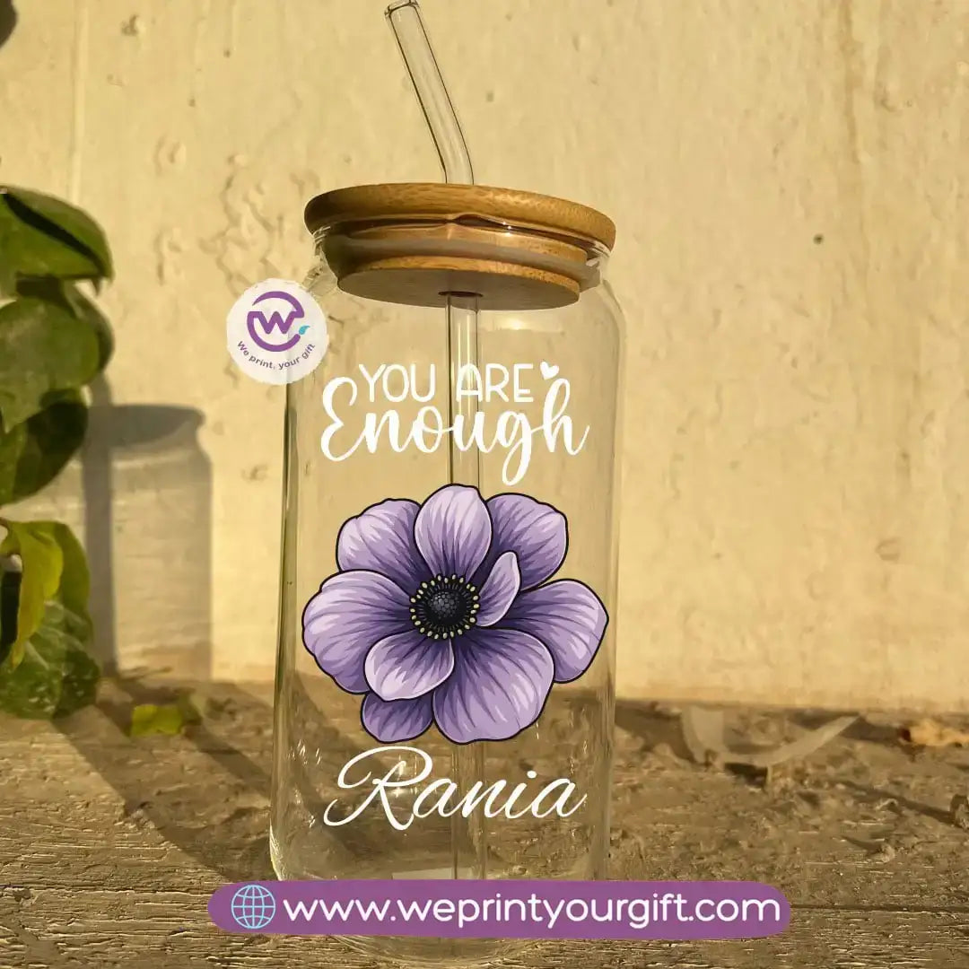 Round Glass Mug with Bamboo Lid & Glass Straw | Digital Art Design – 400 ml - WE PRINT