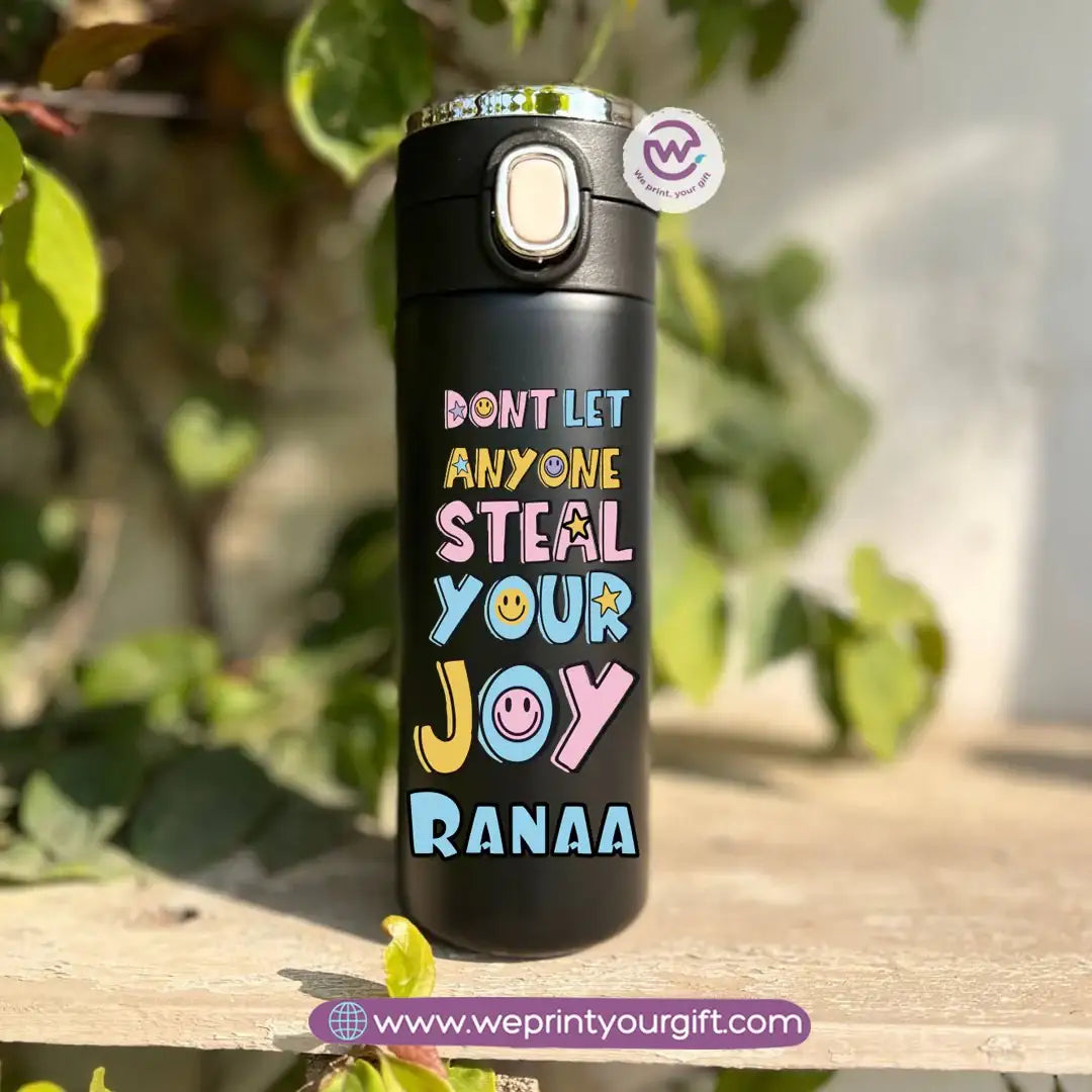 Stainless Steel Thermal Mug with Digital Temperature Display – 420ml Motivational Doodle Art (English Quotes) - WE PRINT