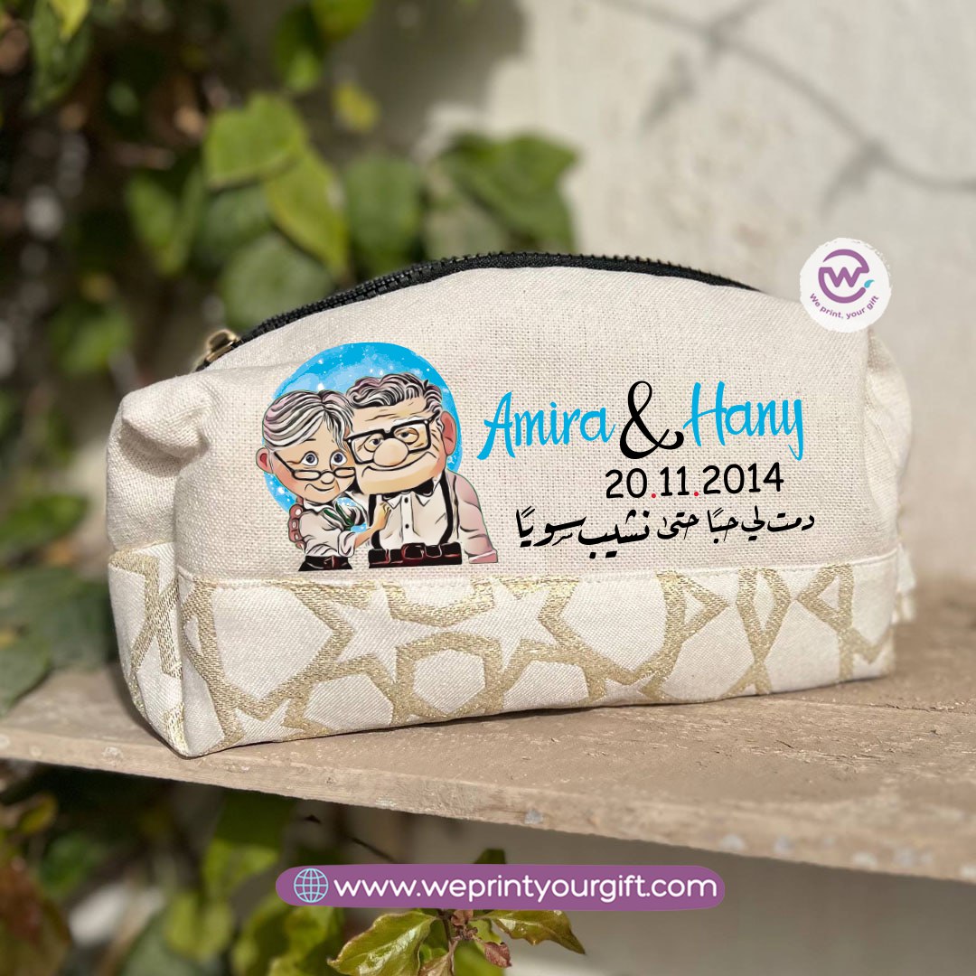 Islamic Pattern Valentine Cartoon UP Boxy Pouch – Cotton Makeup & Pencil Case