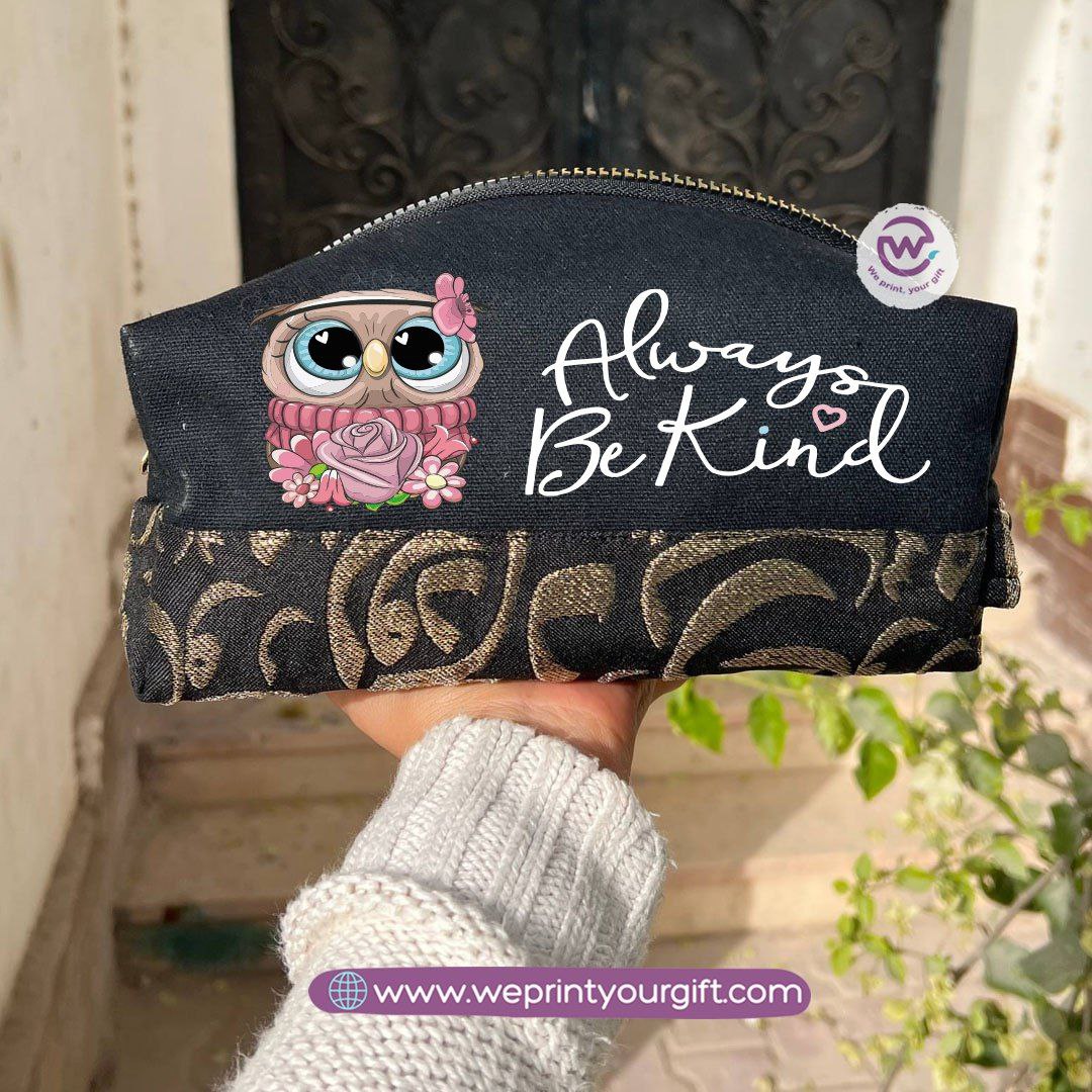 Islamic Pattern Cute Owl Boxy Pouch – Cotton Makeup & Pencil Case