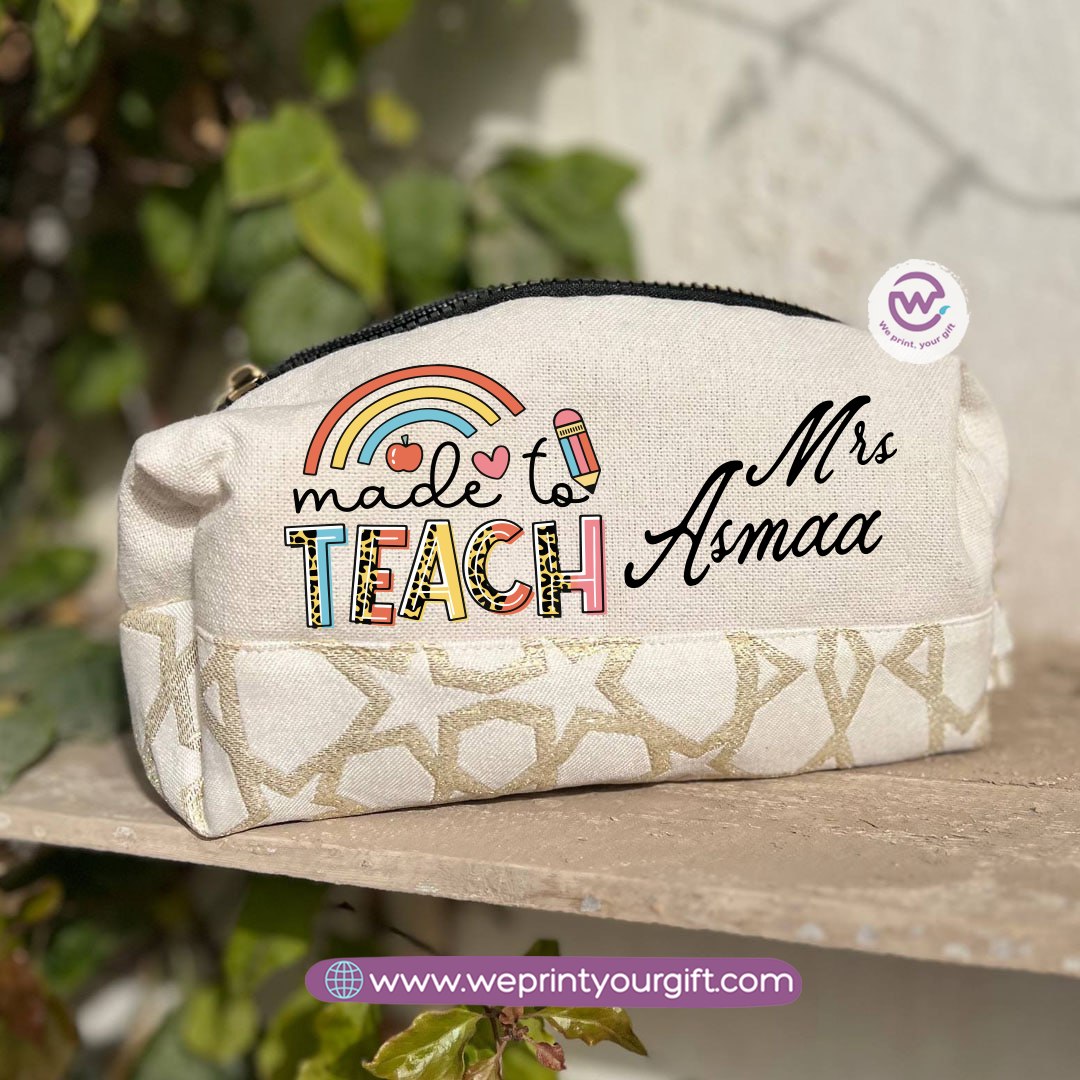 Islamic Pattern Teacher Boxy Pouch – Personalized Cotton Makeup & Pencil Case