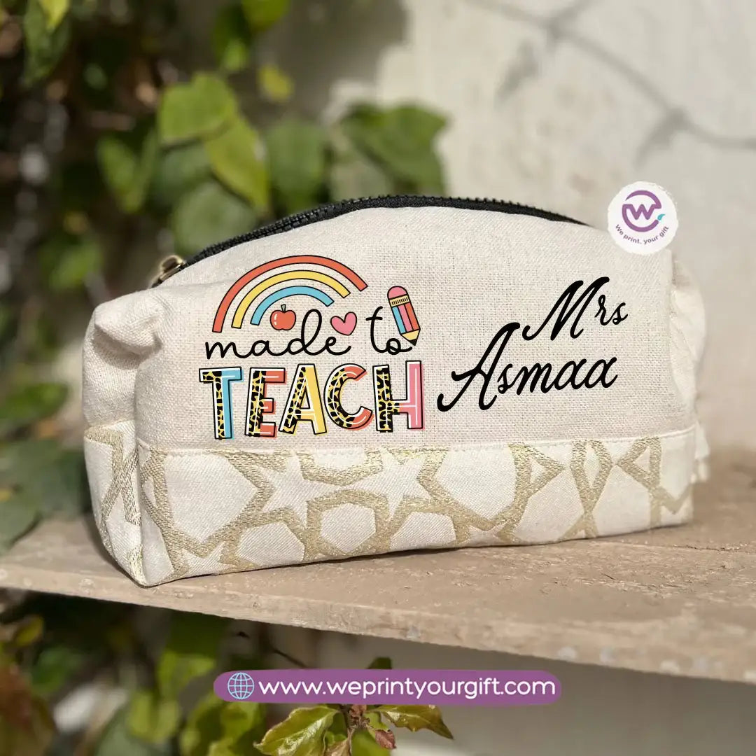حقيبة مدرسية مربعة الشكل بنقوش إسلامية - حافظة مكياج وأقلام رصاص قطنية قابلة للتخصيص