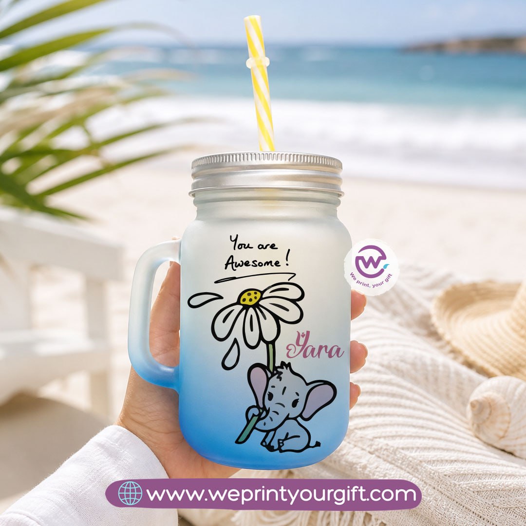 Cute Elephant Glass Mug with Lid & Straw – 400ml