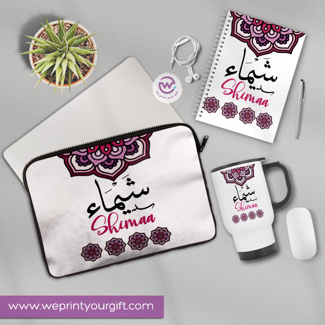 3-Piece Personalized Gift Set | Laptop Sleeve, Travel Mug & Hard Cover Notebook