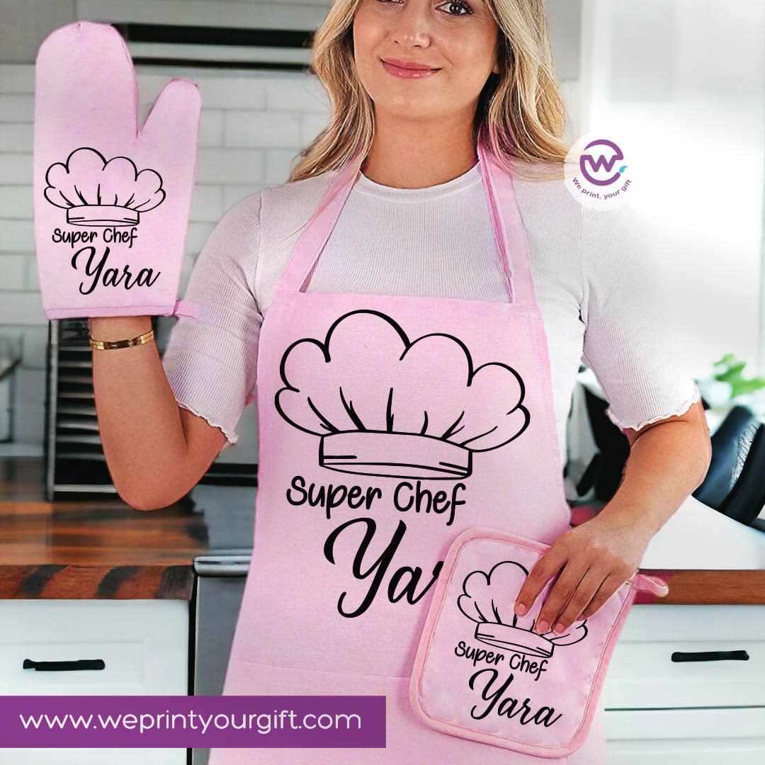 Personalized Kitchen Apron Set – Custom Name Cooking Gift | Chef & Cooking Designs - 3 Pieces
