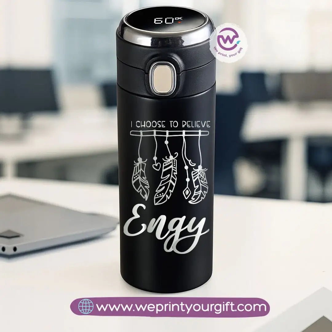 Stainless Steel Thermal Mug with Digital Temperature Display – 420ml | Motivational One Line Art (English Quotes) - WE PRINT