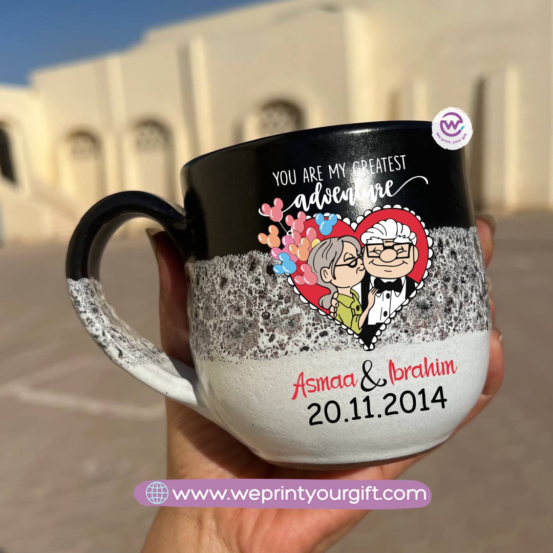 Black & White Handmade Pottery Mug – 350 ml | Valentine Up Cartoon Theme