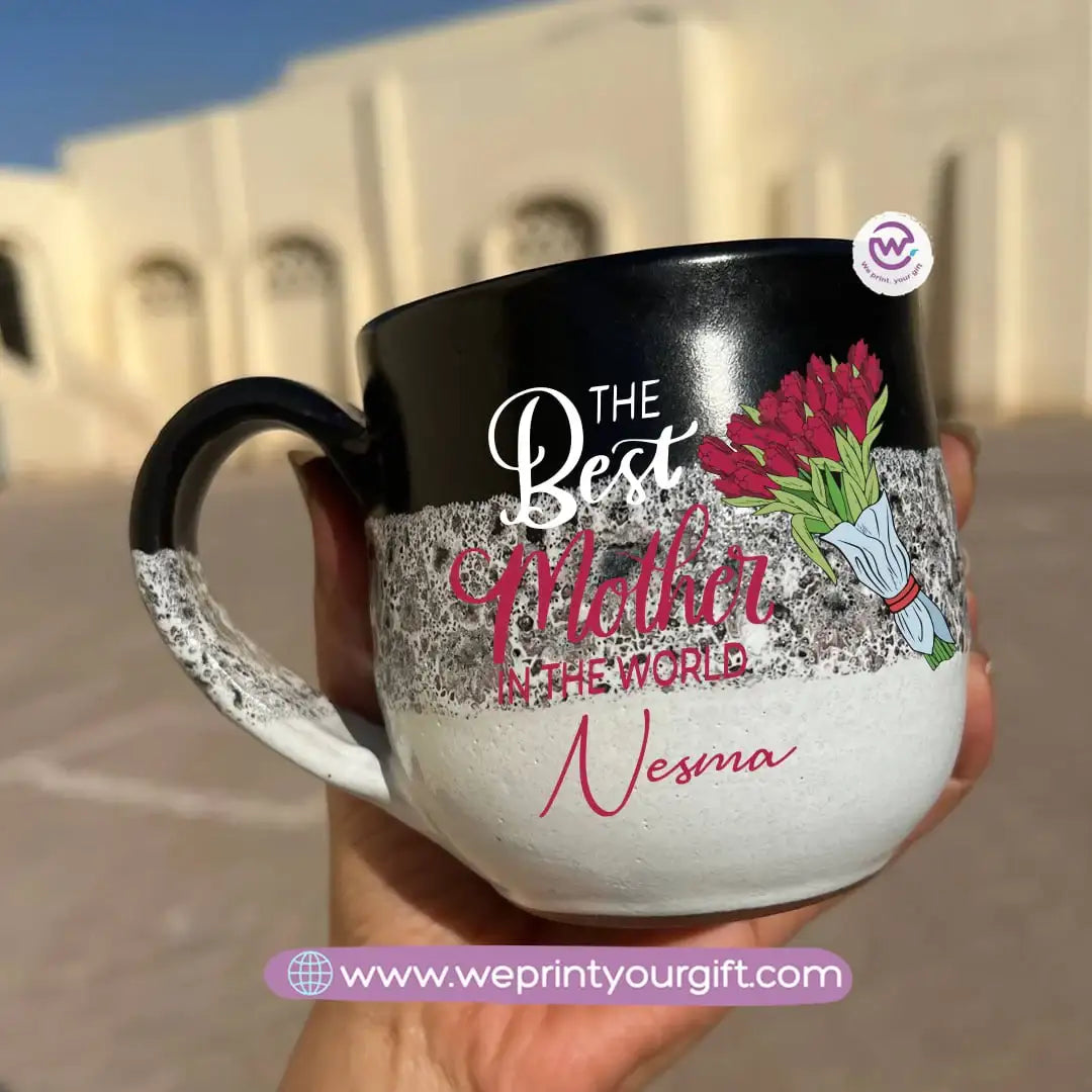 Black & White Handmade Pottery Mug – 350 ml | Mother’s Day Designs - WE PRINT