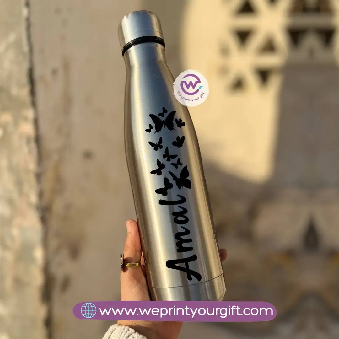 Personalized Silver Thermal Bottle with Arabic Name Typography – 500 ml - WE PRINT