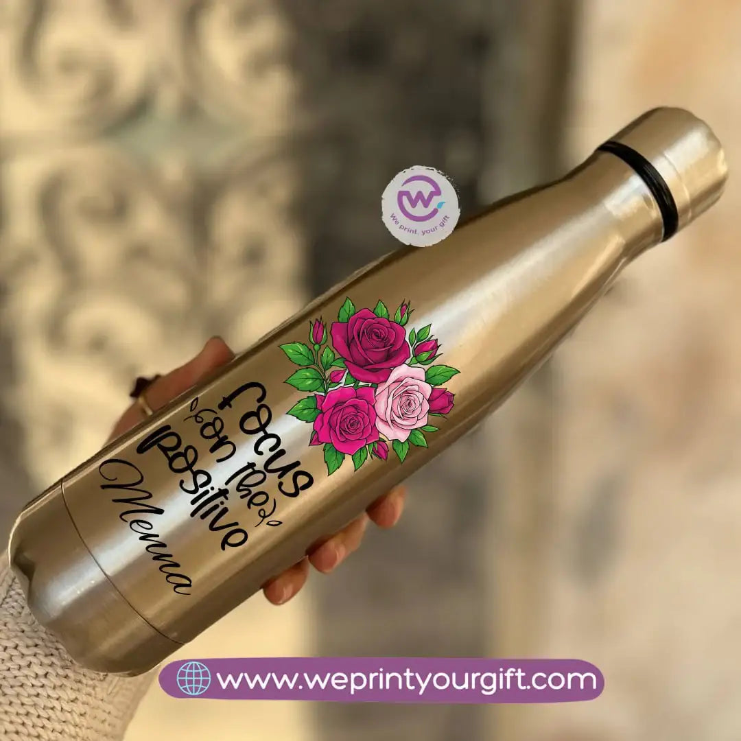 Silver Thermal Bottle with Motivational Digital Art – 500 ml - WE PRINT