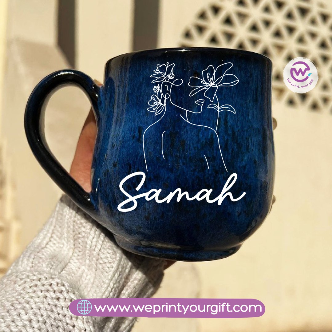 Dark Blue Handmade Pottery Mug – 350 ml - Customization Options