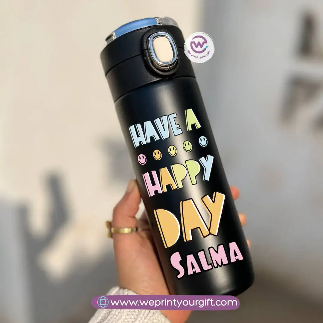 Stainless Steel Thermal Mug with Digital Temperature Display – 420ml Motivational Doodle Art (English Quotes) - WE PRINT