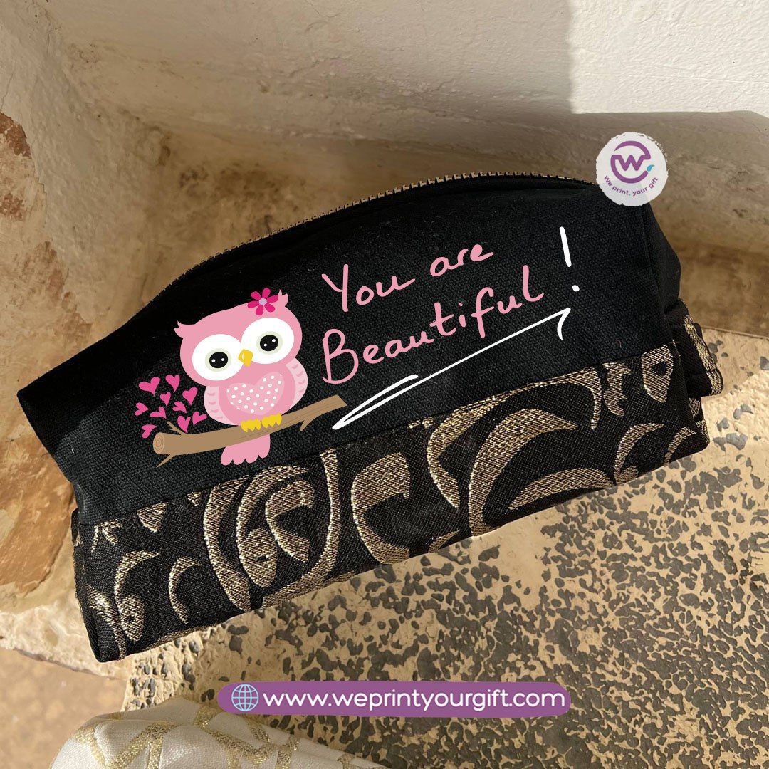 Islamic Pattern Cute Owl Boxy Pouch – Cotton Makeup & Pencil Case
