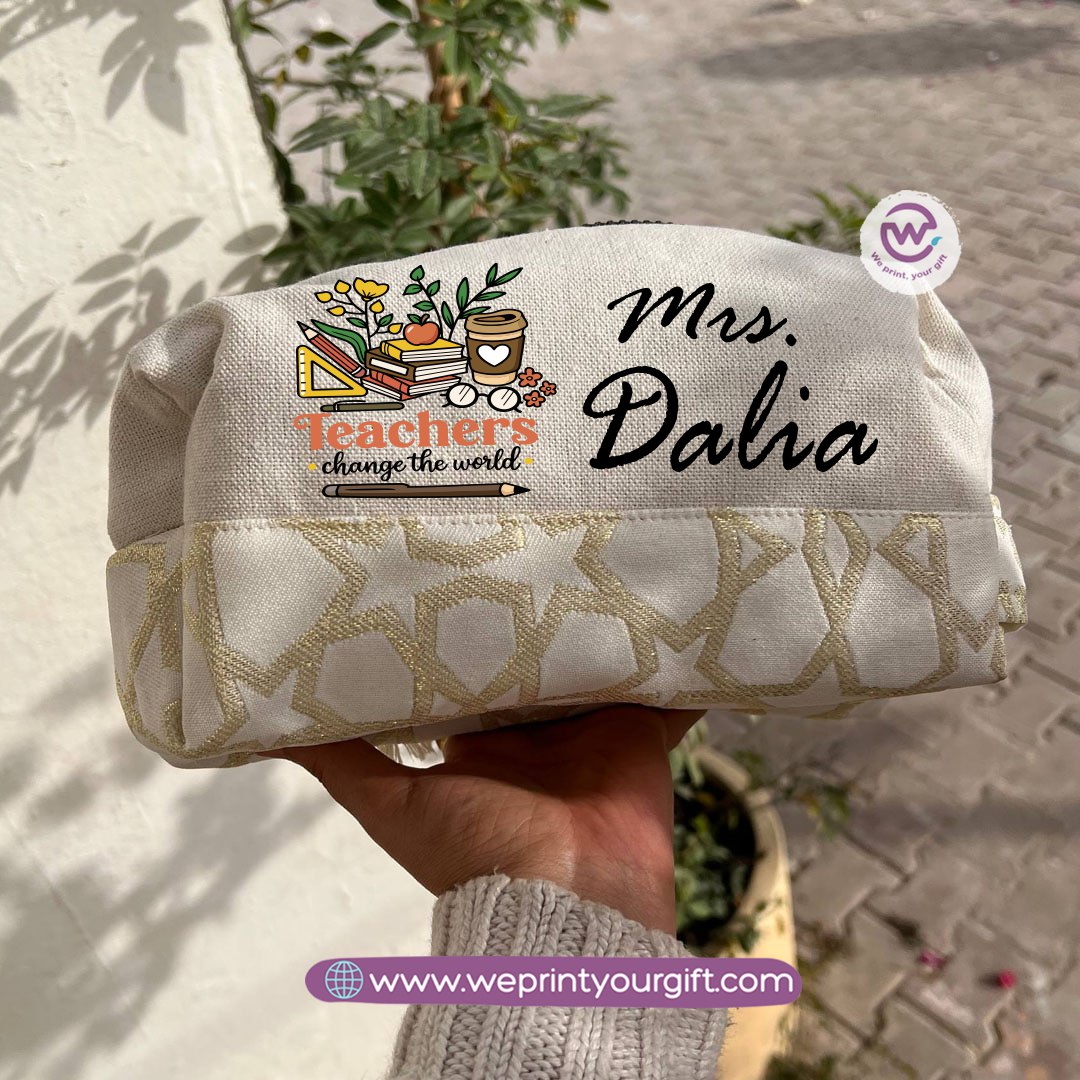 Islamic Pattern Teacher Boxy Pouch – Personalized Cotton Makeup & Pencil Case