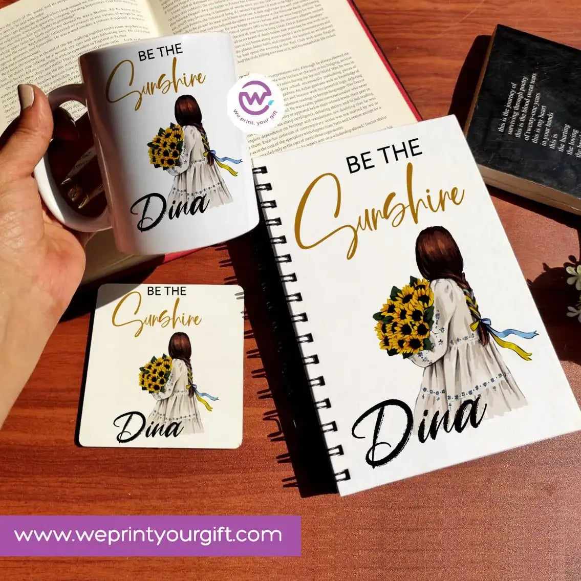 3-Piece Motivational Gift Set | Mug, Wooden Coaster & Hard Cover Notebook - WE PRINT