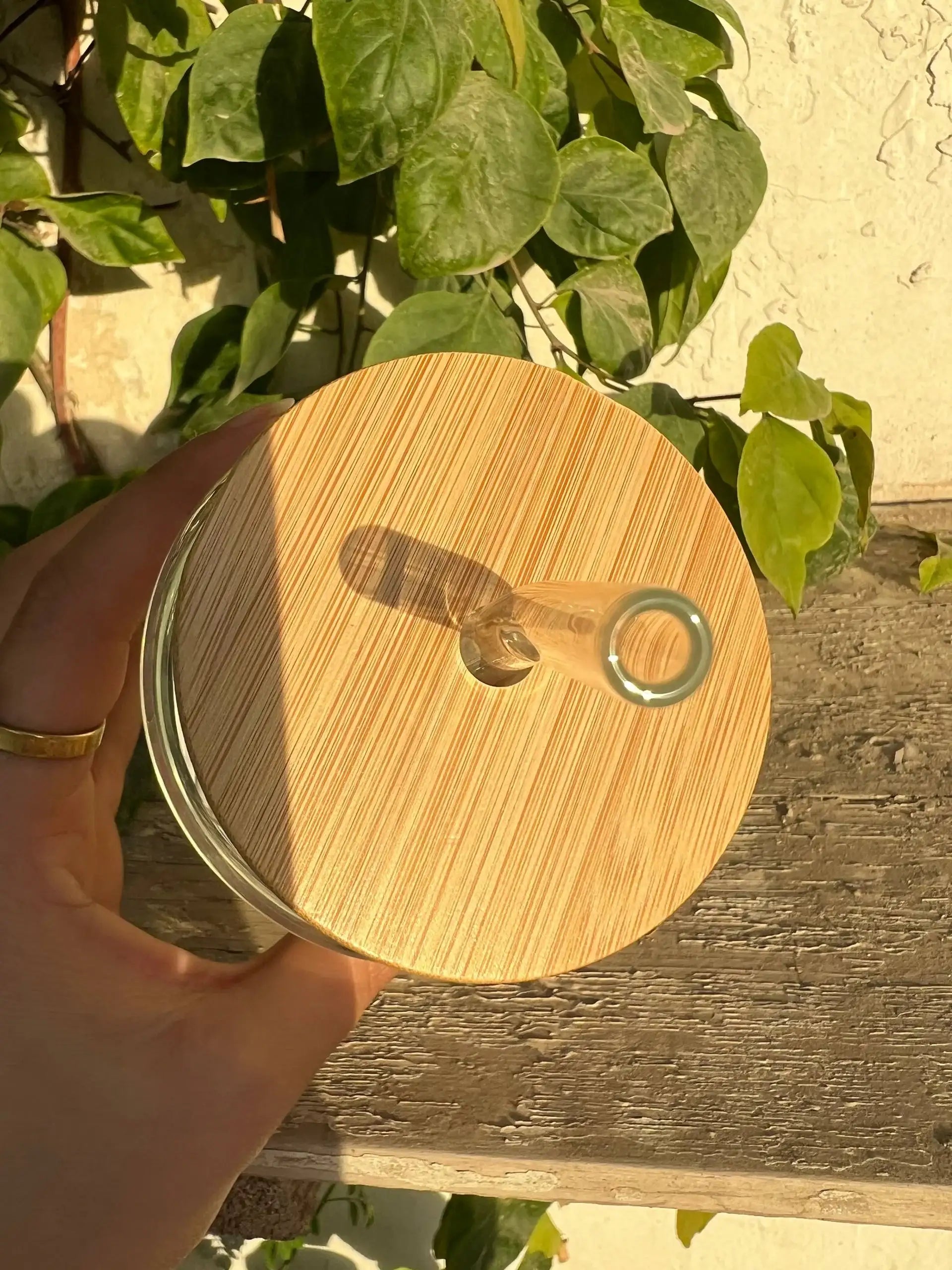 Round Glass Mug with Bamboo Lid & Glass Straw - Customization options - WE PRINT