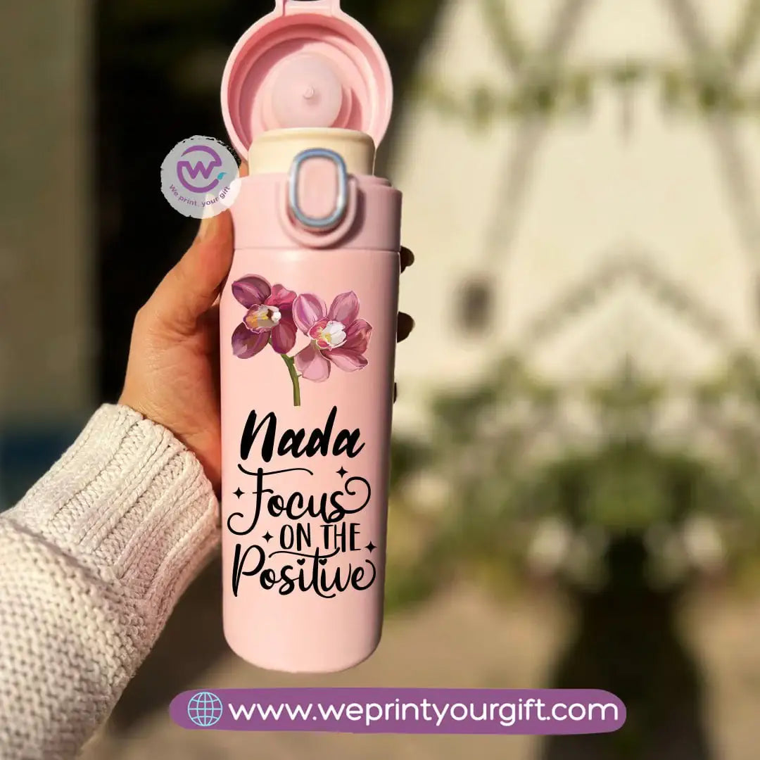 Stainless Steel Thermal Mug with Digital Temperature Display – 420ml | Floral Motivational Design - WE PRINT