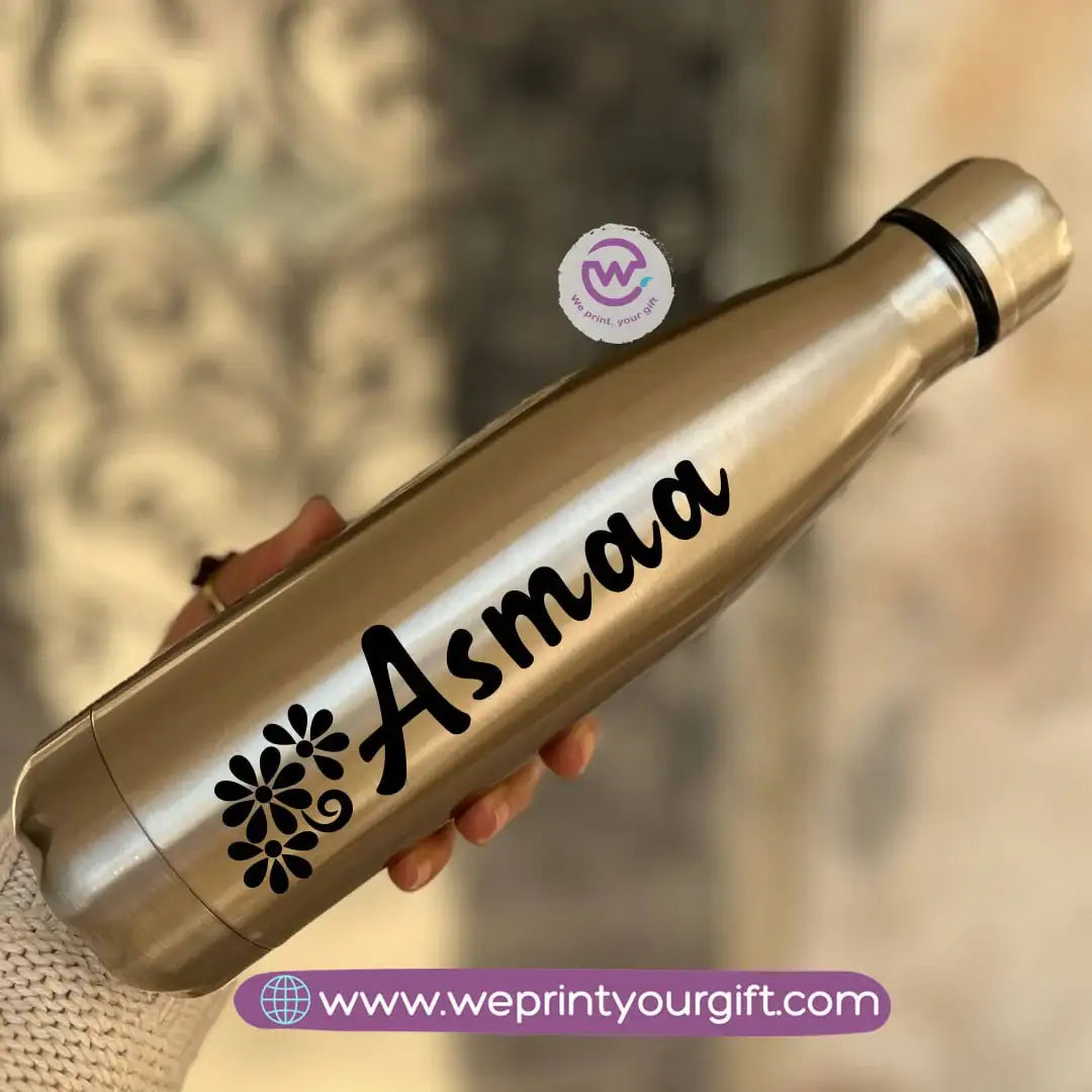Personalized Silver Thermal Bottle with Arabic Name Typography – 500 ml - WE PRINT