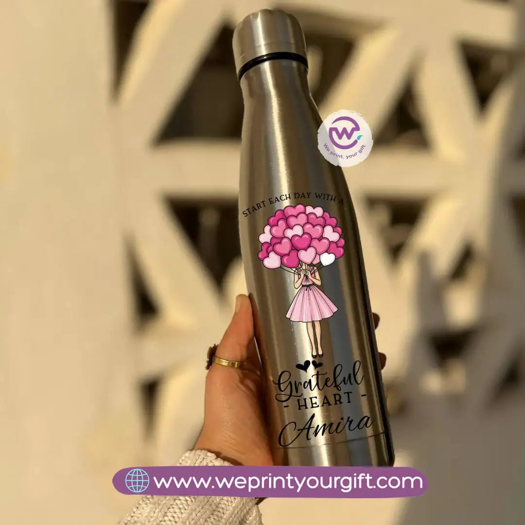 Silver Thermal Bottle with Motivational Digital Art – 500 ml - WE PRINT