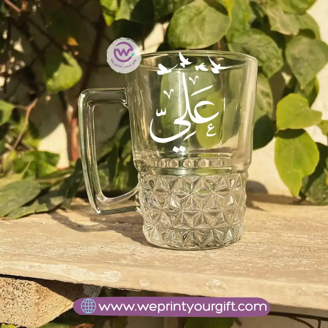 Personalized Clear Crystal Pattern Glass Mug with Arabic Name Typography – 250 ml - WE PRINT