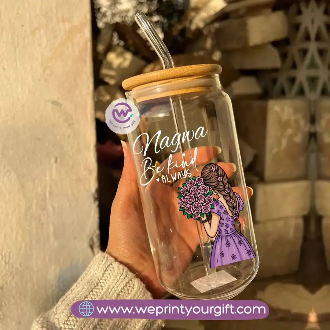 Round Glass Mug with Bamboo Lid & Glass Straw | Digital Art Design – 400 ml - WE PRINT