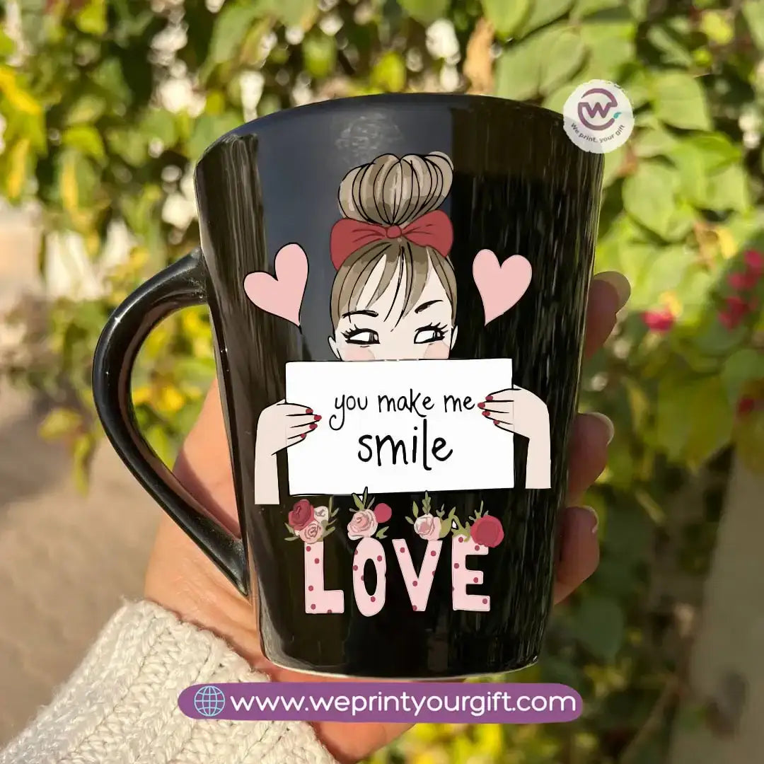 Valentine’s Edition Black Conical Porcelain Mug – 350 ml | UV Raised Sticker Printing - WE PRINT