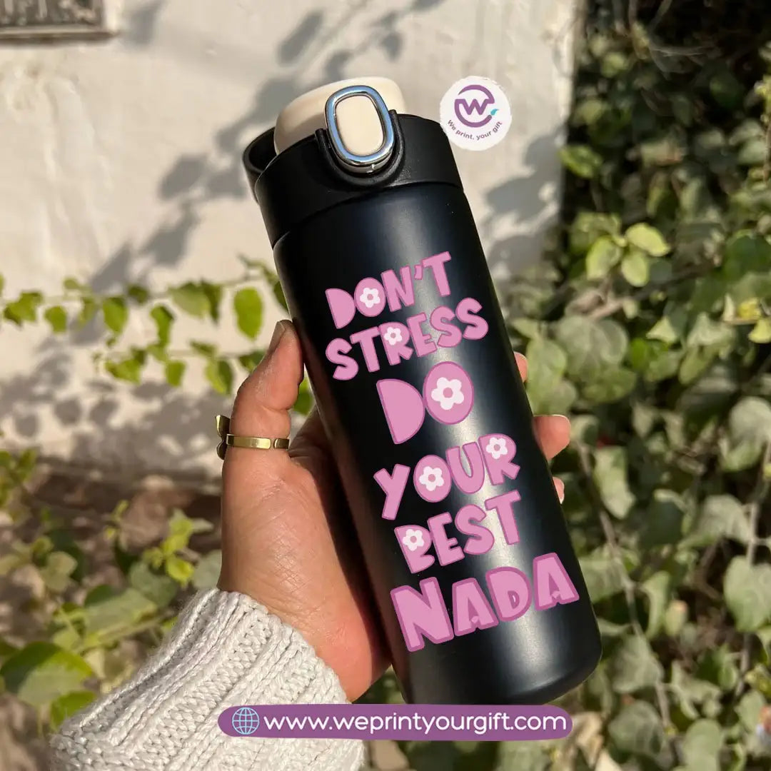 Stainless Steel Thermal Mug with Digital Temperature Display – 420ml Motivational Doodle Art (English Quotes) - WE PRINT