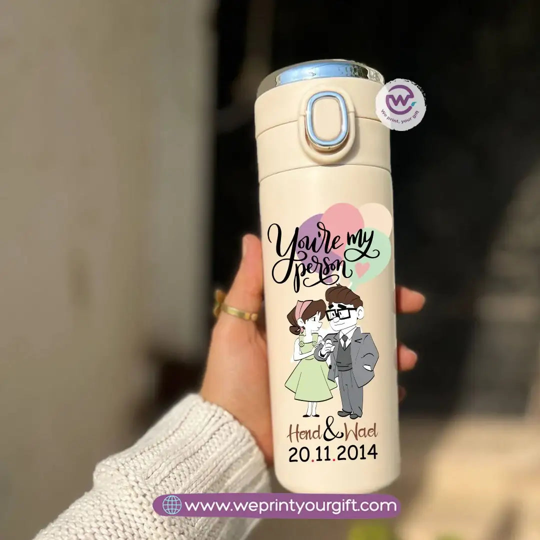 Stainless Steel Thermal Mug with Digital Temperature Display – 420ml- Valentine Cartoon Movie–Inspired Designs - WE PRINT