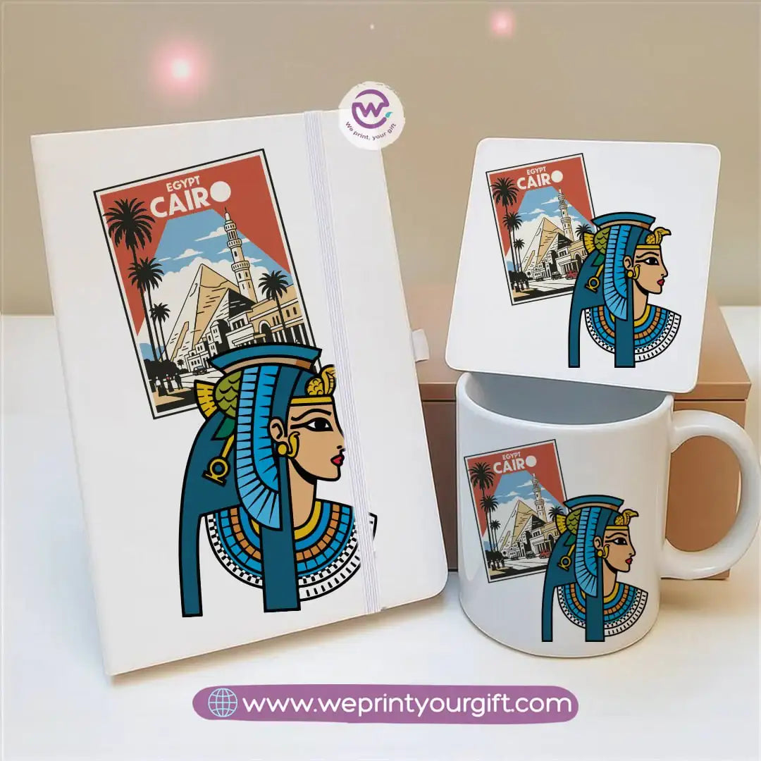 Egyptian Pharaonic Design Gift Set – Notebook, Mug & Coaster - WE PRINT