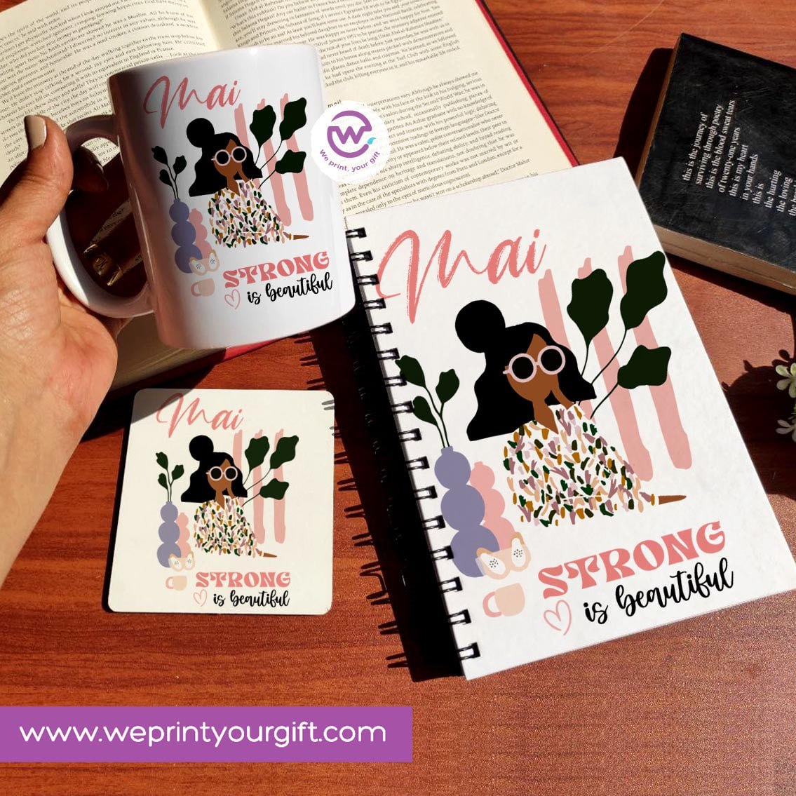 3-Piece Motivational Gift Set | Mug, Wooden Coaster & Hard Cover Notebook