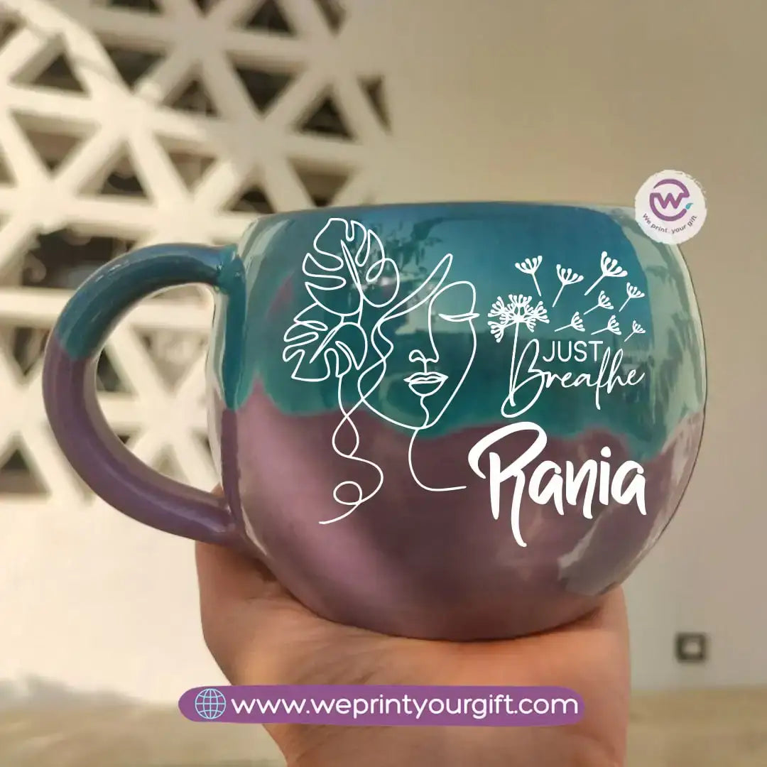 Turquoise & Purple Handmade Pottery Mug – 350 ml | Personalized One Line Art Names - WE PRINT