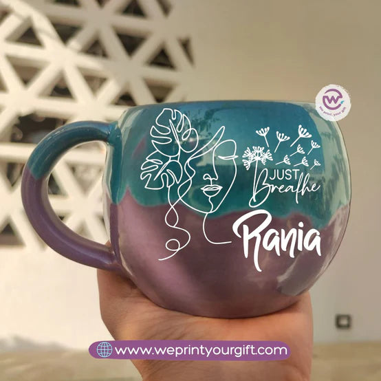 Turquoise & Purple Handmade Pottery Mug – 350 ml - Customization Options