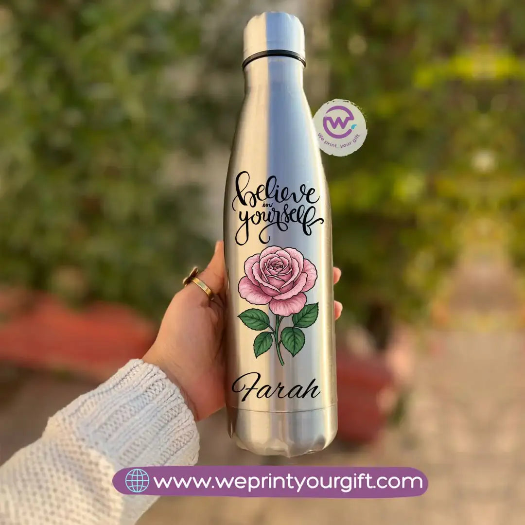 Silver Thermal Bottle with Motivational Digital Art – 500 ml - WE PRINT