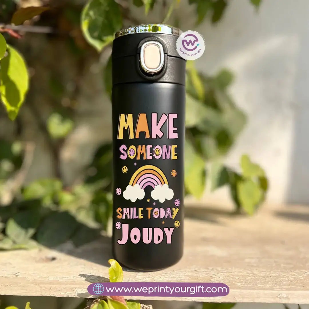 Stainless Steel Thermal Mug with Digital Temperature Display – 420ml Motivational Doodle Art (English Quotes) - WE PRINT