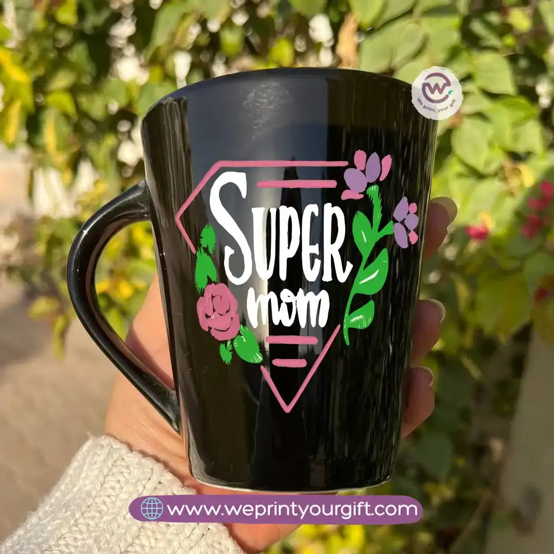 Mom Love Edition Black Conical Porcelain Mug – 350 ml | Artistic Mother-Inspired Designs | UV Raised Sticker Printing - WE PRINT